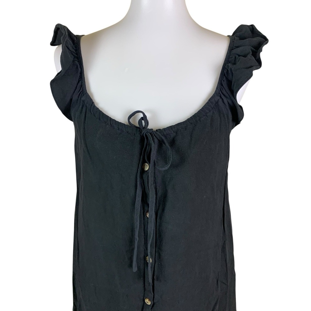 Hatch Black Midi Button-Front Ruffle Strap Dress - Picture 2 of 5